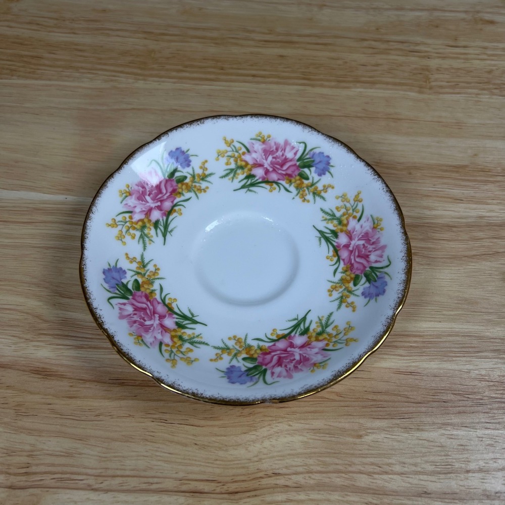 Royal Stafford Bone China Saucer Pink Carnation Floral Gold Trim Made in England